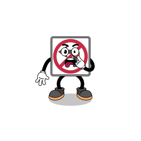 Character Illustration Left Turn Road Sign Tongue Stking Out Character — стоковый вектор
