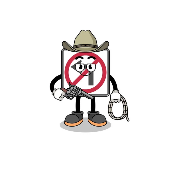 Mascote Personagem Nenhum Sinal Estrada Virar Esquerda Como Cowboy Design —  Vetores de Stock