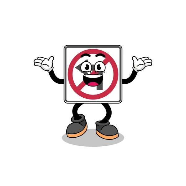 Kein Linksabbiegen Verkehrszeichen Cartoon Suche Mit Glücklicher Geste Charakter Design — Stockvektor
