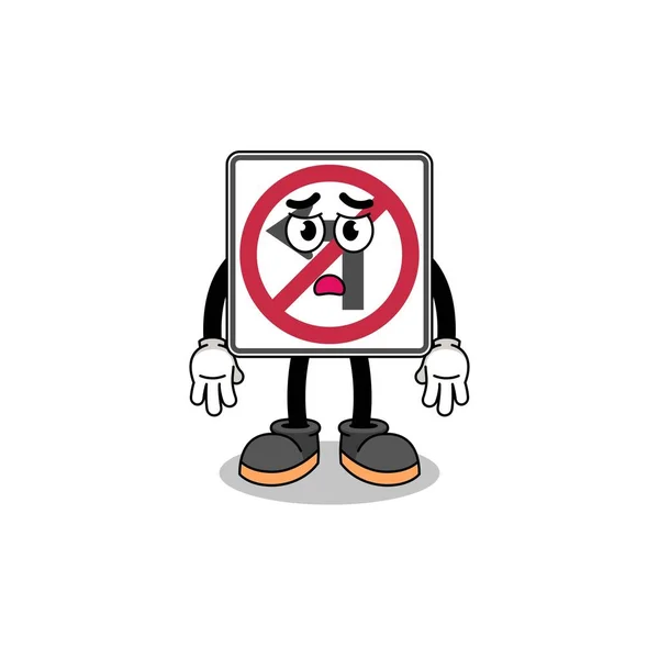 Kein Linksabbiegen Verkehrszeichen Cartoon Illustration Mit Traurigem Gesicht Charakter Design — Stockvektor