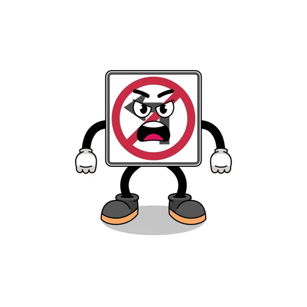 Kein Linksabbiegen Straßenschild Cartoon Illustration Mit Wütendem Gesichtsausdruck Charakterdesign — Stockvektor
