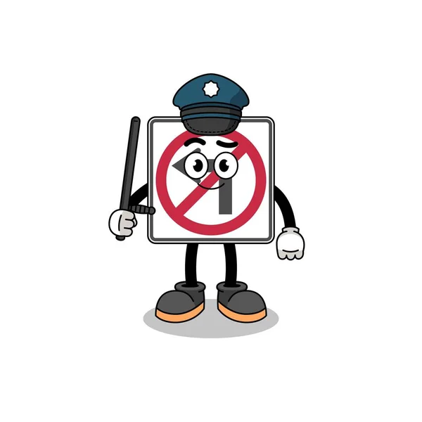 漫画無左折道路標識警察のイラスト キャラクターデザイン — ストックベクタ