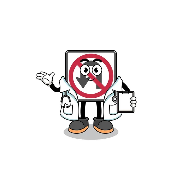 Mascote Dos Desenhos Animados Não Virar Médico Sinal Estrada Design —  Vetores de Stock