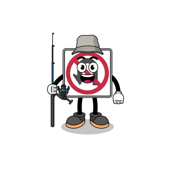 Mascot Εικονογράφηση Του Δεν Στροφή Δρόμο Ψαράς Πινακίδα Σχεδιασμός Χαρακτήρα — Διανυσματικό Αρχείο