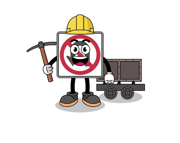 Mascot Εικονογράφηση Του Δεν Στροφή Δρόμο Ανθρακωρύχος Πινακίδα Σχεδιασμός Χαρακτήρα — Διανυσματικό Αρχείο
