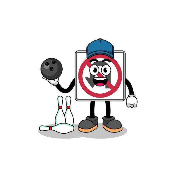 ボウリング選手としてのUターン道路標識のマスコット キャラクターデザイン — ストックベクタ