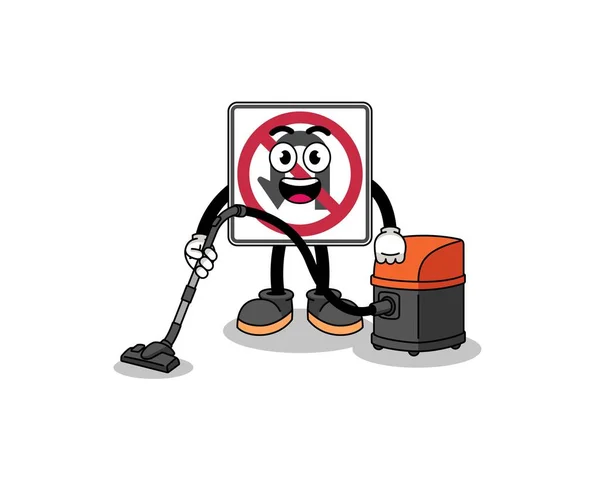Uターン道路標識のキャラクターマスコットは 掃除機 キャラクターデザインを保持 — ストックベクタ