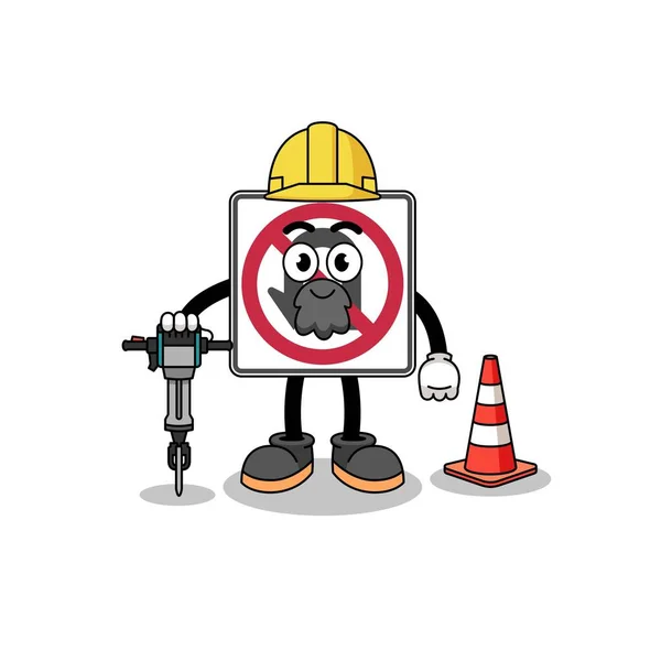 Caricature Caractère Tourner Panneau Routier Travail Sur Construction Route Character — Image vectorielle