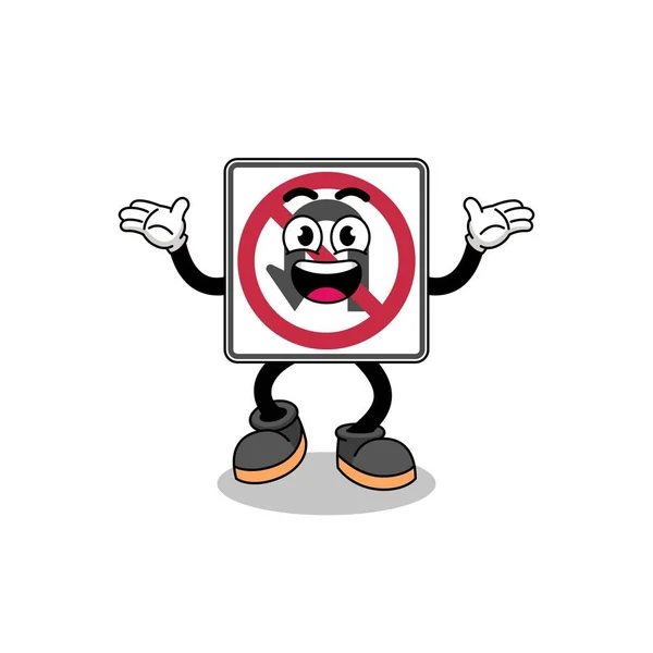 Keine Kehrtwende Verkehrszeichen Cartoon Suche Mit Glücklicher Geste Charakter Design — Stockvektor