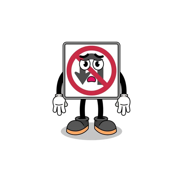 Keine Kehrtwende Verkehrszeichen Cartoon Illustration Mit Traurigem Gesicht Charakter Design — Stockvektor
