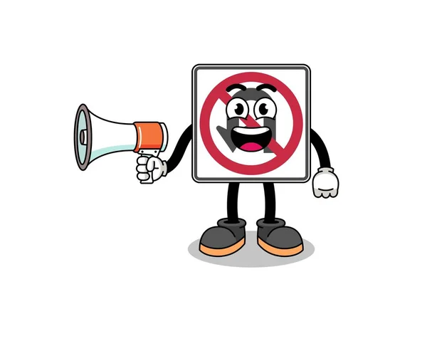 Keine Kehrtwende Verkehrszeichen Cartoon Illustration Hält Megafon Charakter Design — Stockvektor