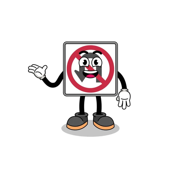 Keine Kehrtwende Verkehrszeichen Cartoon Mit Willkommenspose Charakter Design — Stockvektor