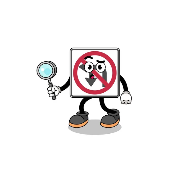 Mascot Left Turn Road Sign Searching Character Design — Stock Vector