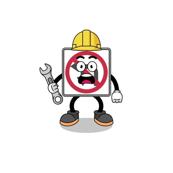 Personaje Ilustración Ninguna Señal Carretera Izquierda Giro Con Error 404 — Vector de stock