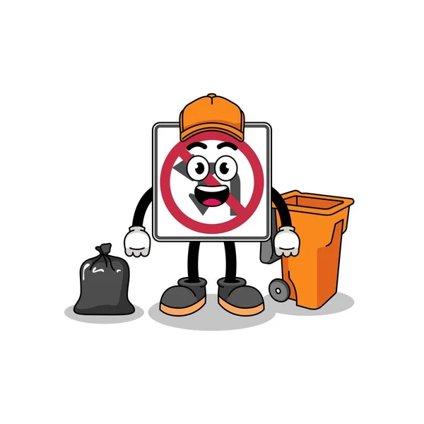 ゴミ収集車としての左またはUターン道路標識漫画のイラスト キャラクターデザイン — ストックベクタ