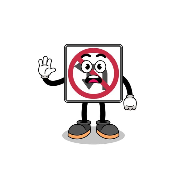 Keine Links Oder Kurve Verkehrszeichen Cartoon Illustration Tun Stop Hand — Stockvektor