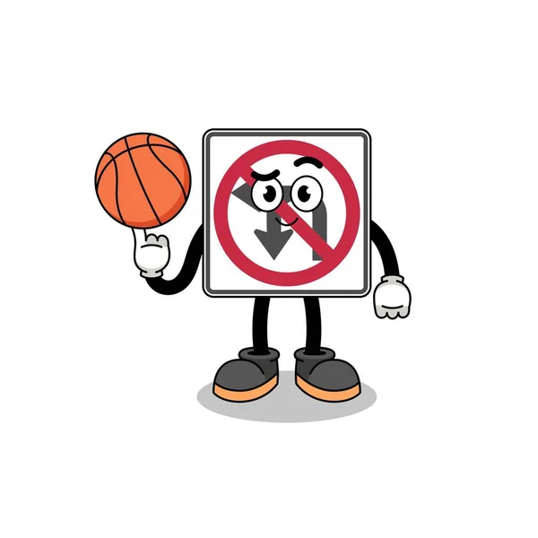 Иллюстрация Дорожного Знака Поворота Налево Налево Баскетболист Дизайн Персонажа — стоковый вектор