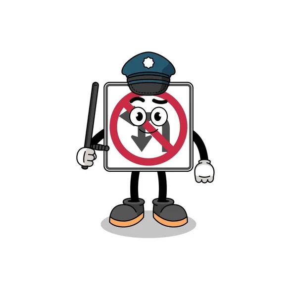 Cartoon Illustration Von Kein Links Oder Kurve Verkehrszeichen Polizei Charakter — Stockvektor