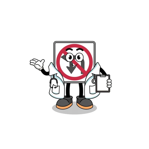 Dibujos Animados Mascota Ninguna Izquierda Vuelta Carretera Signo Médico Diseño — Vector de stock