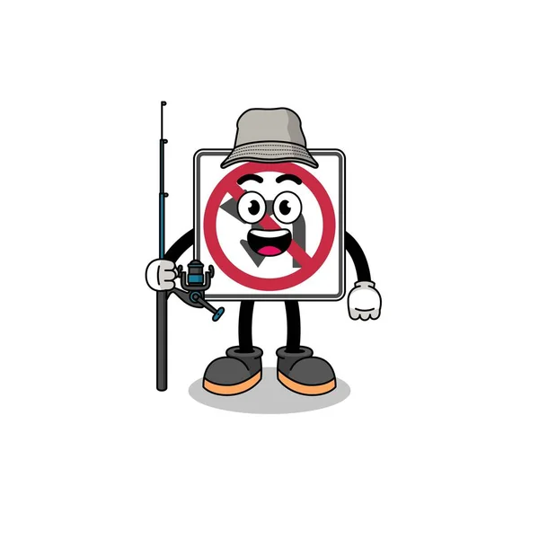 Mascot Εικονογράφηση Του Δεν Αριστερά Στροφή Δρόμο Ψαράς Πινακίδα Σχεδιασμός — Διανυσματικό Αρχείο
