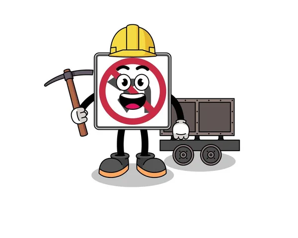 Mascota Ilustración Izquierda Girar Minero Señal Tráfico Diseño Caracteres — Vector de stock