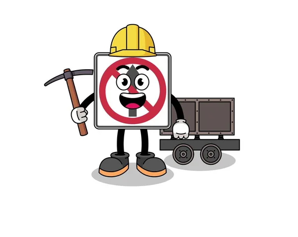 Mascota Ilustración Ningún Movimiento Través Carretera Signo Minero Diseño Personajes — Vector de stock