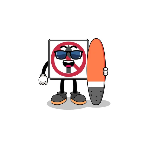 Maskottchen Cartoon Von Thru Bewegung Verkehrsschild Als Surfer Charakter Design — Stockvektor
