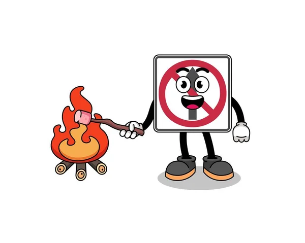 Illustratie Van Geen Bewegwijzering Verkeersbord Branden Van Een Marshmallow Karakter — Stockvector