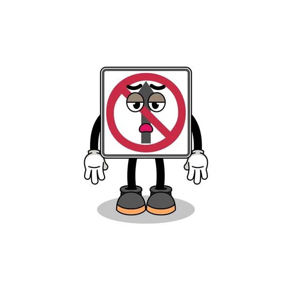 Keine Bewegung Verkehrszeichen Cartoon Mit Ermüdungsgeste Charakter Design — Stockvektor