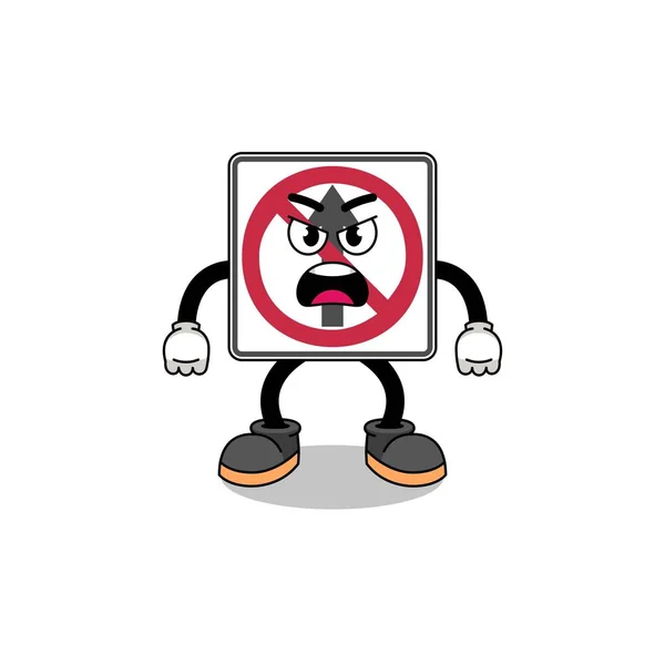 Nein Durch Bewegung Verkehrszeichen Cartoon Illustration Mit Wütendem Ausdruck Charakter — Stockvektor