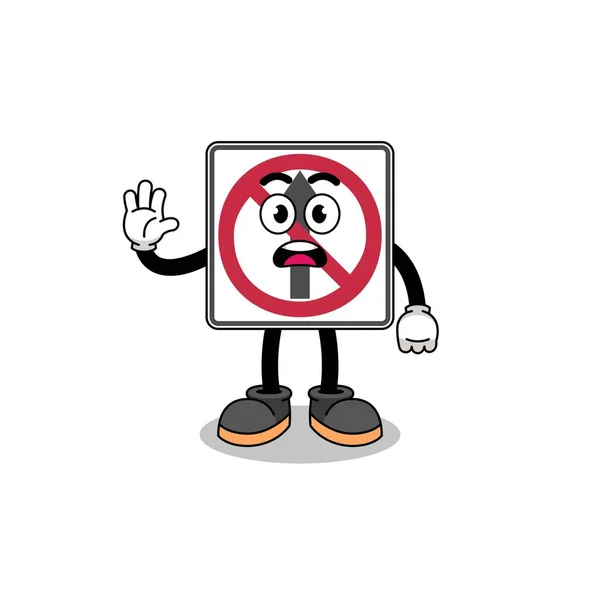 Nein Durch Bewegung Verkehrszeichen Cartoon Illustration Tun Stop Hand Charakter — Stockvektor
