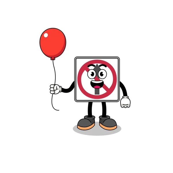 Cartoon Von Thru Bewegung Verkehrsschild Mit Einem Luftballon Charakter Design — Stockvektor