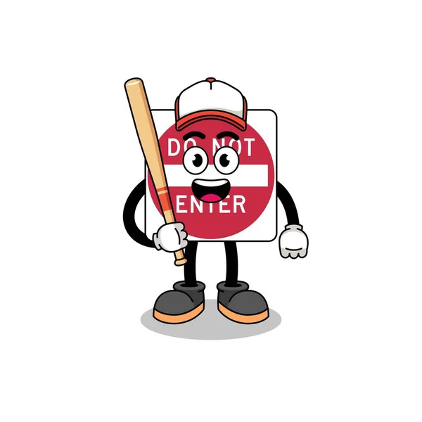 Entrar Camino Mascota Signo Dibujos Animados Como Jugador Béisbol Diseño — Vector de stock