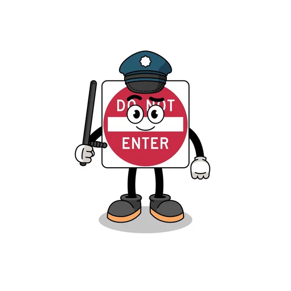 Illustrazione Del Fumetto Non Entrare Polizia Cartello Stradale Character Design — Vettoriale Stock