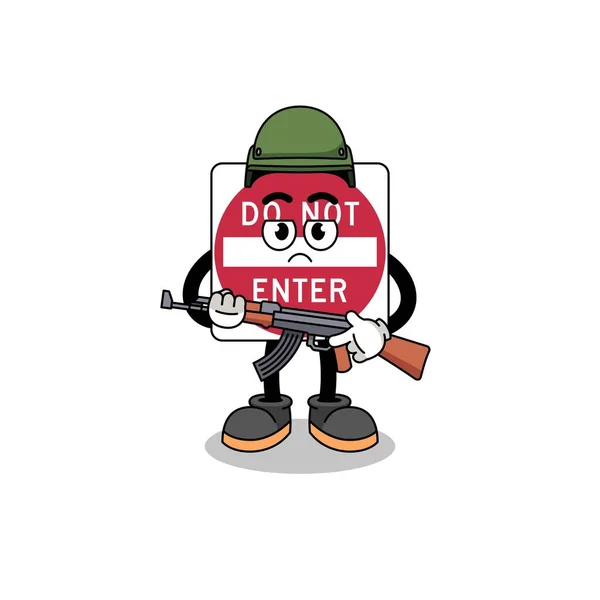 Karikatur Von Nicht Eingeben Verkehrszeichen Soldat Charakter Design — Stockvektor