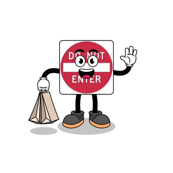 Cartoon Von Nicht Eingeben Verkehrszeichen Einkaufen Charakter Design — Stockvektor
