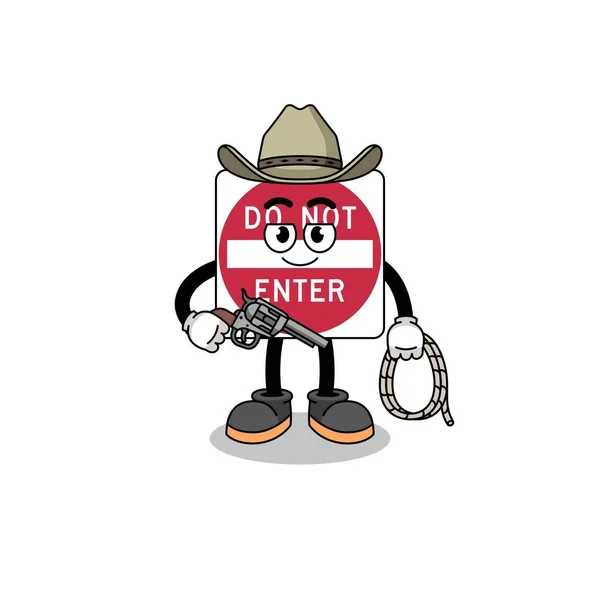 Character Mascot Enter Road Sign Cowboy Character Design — Stock Vector
