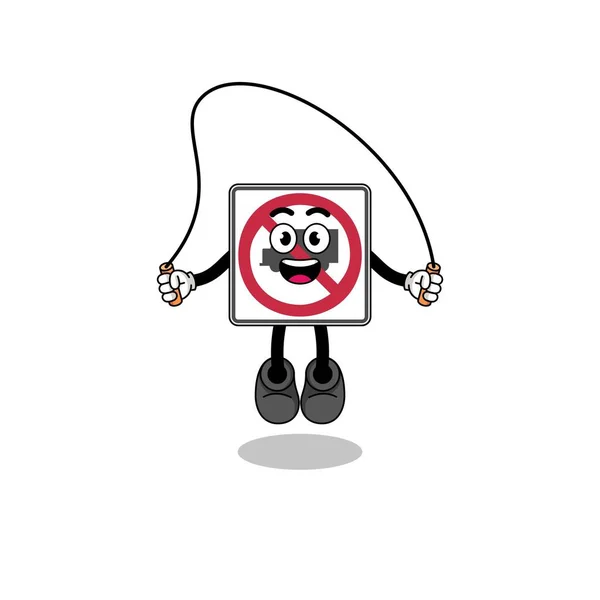 Trucks Road Sign Mascot Cartoon Playing Skipping Rope Character Design — Stock Vector