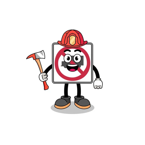 Cartoon Mascot Trucks Road Sign Firefighter Character Design — Stock Vector