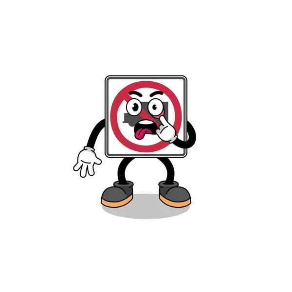 文字外に突き出た舌を持つトラックの道路標識のイラスト キャラクターデザイン — ストックベクタ