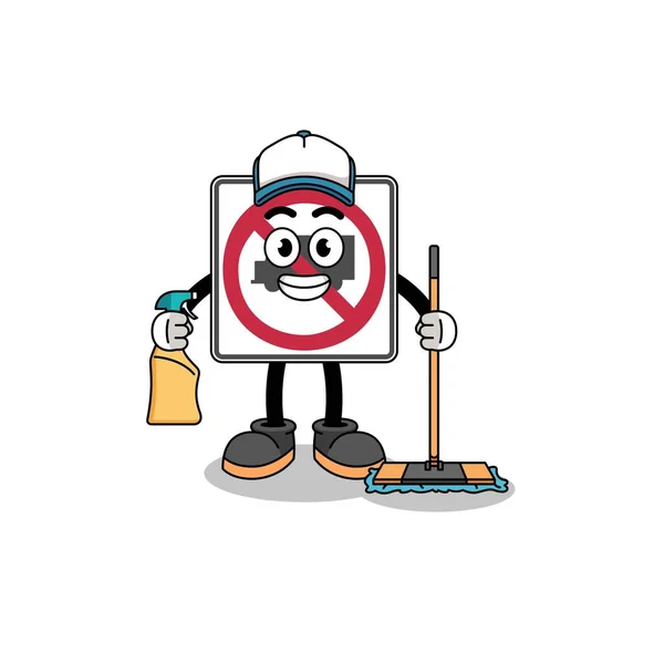 清掃サービスとしてのトラック道路標識のないキャラクターマスコット キャラクターデザイン — ストックベクタ