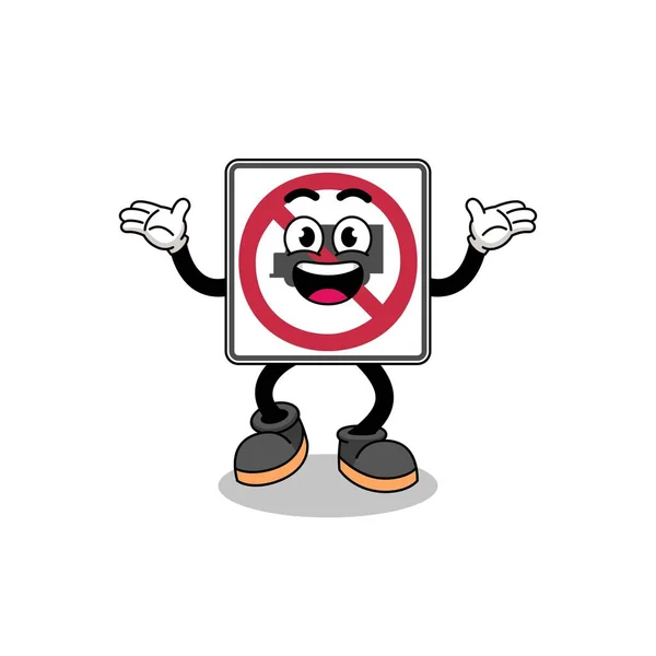 Kein Lkw Verkehrszeichen Cartoon Suche Mit Glücklicher Geste Charakter Design — Stockvektor