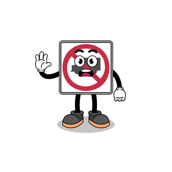 Keine Lkws Verkehrszeichen Cartoon Illustration Tun Stop Hand Charakter Design — Stockvektor