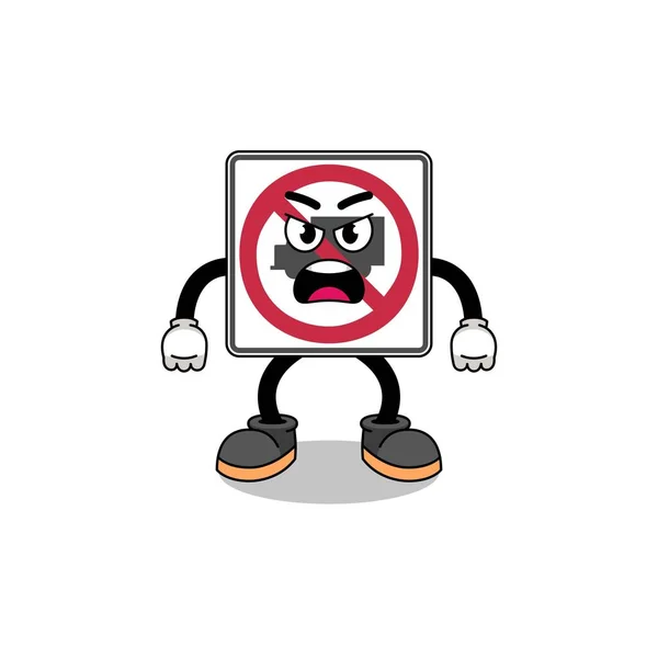Keine Lkw Verkehrszeichen Cartoon Illustration Mit Wütendem Gesichtsausdruck Charakterdesign — Stockvektor