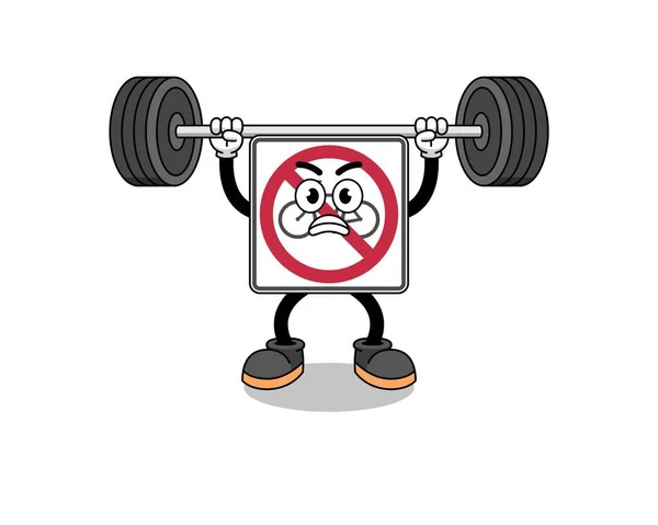 Bicycles Road Sign Mascot Cartoon Lifting Barbell Character Design — Stock Vector