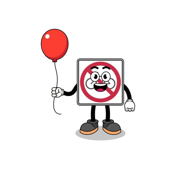 Cartoon Van Geen Fietsen Verkeersbord Met Een Ballon Karakter Ontwerp — Stockvector