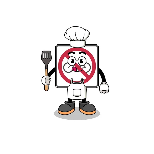 Mascot Illustration Bicycles Road Sign Chef Character Design — Stock Vector