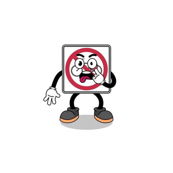 文字外に突き出た舌を持つ無自転車道路標識のイラスト キャラクターデザイン — ストックベクタ