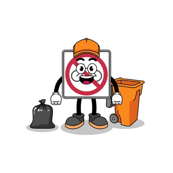Illustration Bicycles Road Sign Cartoon Garbage Collector Character Design — Stock Vector