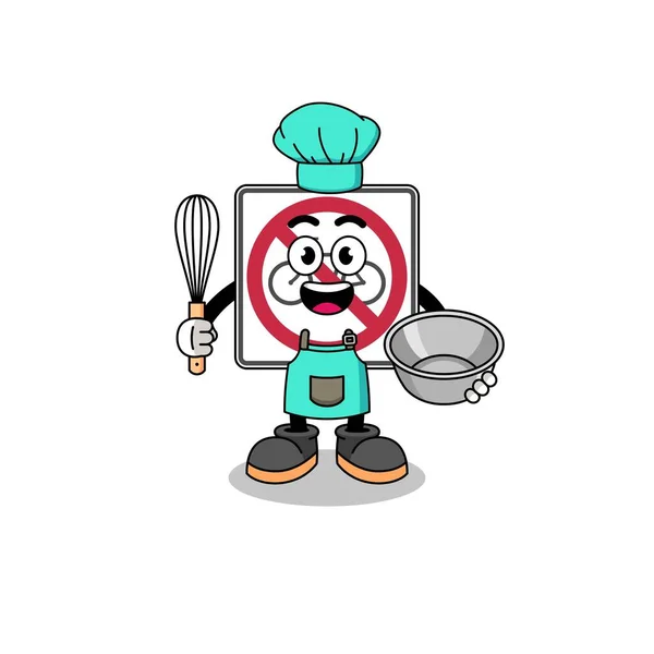 Illustratie Van Geen Fietsen Verkeersbord Als Bakker Chef Karakter Ontwerp — Stockvector